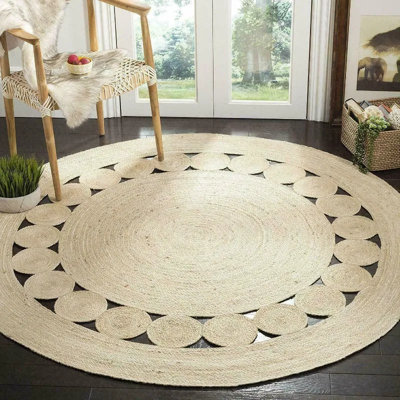 

Rug Jute Round 100% Natural Style Braided Rug Reversible Modern Rustic Look Rug