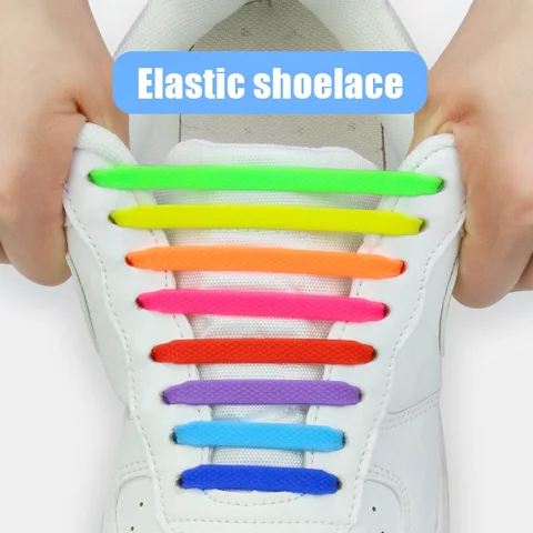 16pcs/lot Elastic Silicone Shoelaces No Tie Elastic Laces Adults Lazy Sneaker Shoelaces Flat  Shoestrings for Man Women