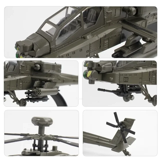 1:32 AH-64A Airplane Model Toy Car Alloy Body Rotatable Propeller Slide Sound Light Fighter Vehicle Models for Kid Birthday Gift 3