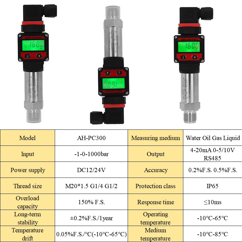 Pressure Transmitter Digital Display -1bar-0bar-1000 bar 10bar Transducer 4-20mA RS485 M20*1.5 LCD Hersman Pressure Sensor