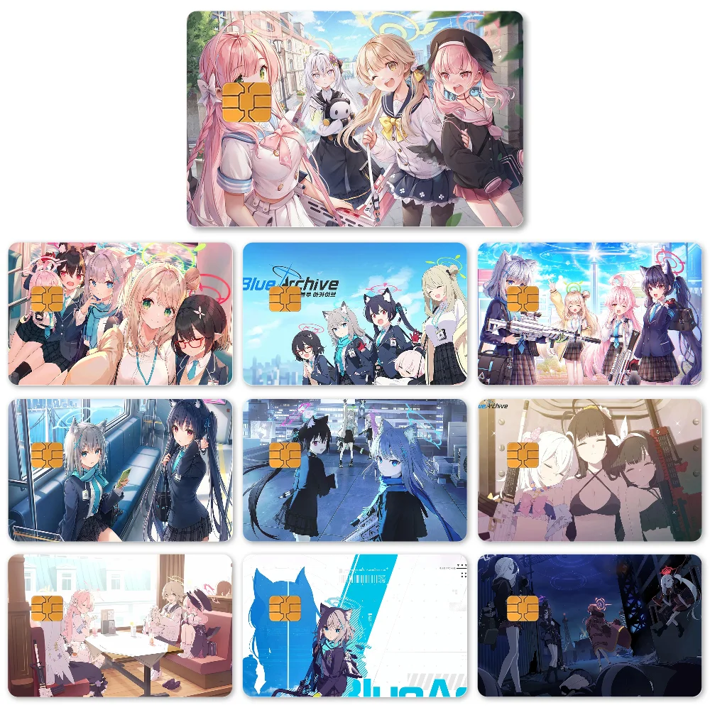 1PC Game Anime Blue Archive Stickers 4pcs PVC Card Skin Stickers for Bank Card Bus Metro Case Decorate Gift