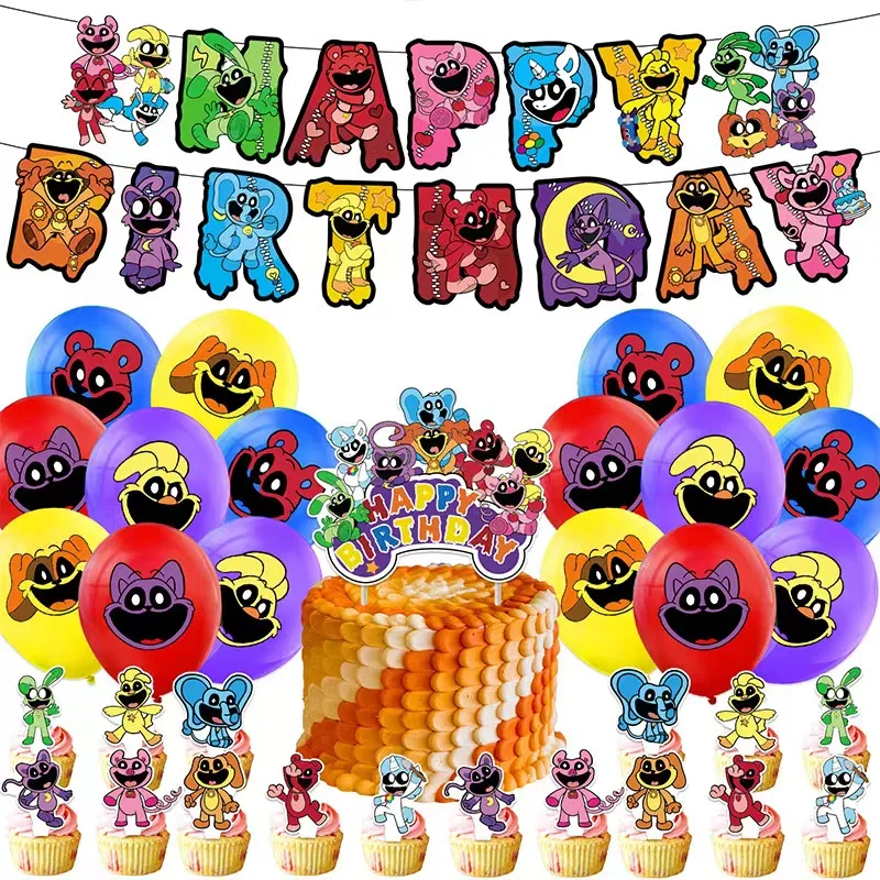 Birthday Party Supplies Smiling Critters Disposable Dinnerware Tablecloth Cake Topper Balloon for Kids Baby Shower