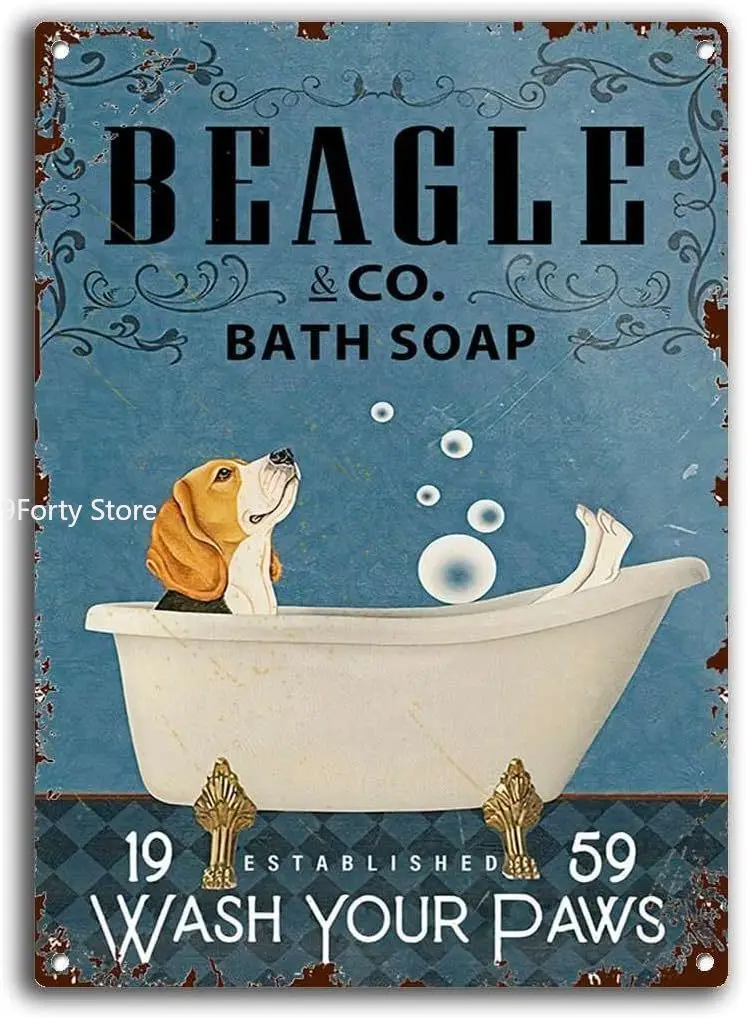 

Metal Sign Beagle Dog Co.Bath Soap Wash You Paws Signs Vintage Tin Sign Retro Sign Aluminum Signs for Kitchen Home