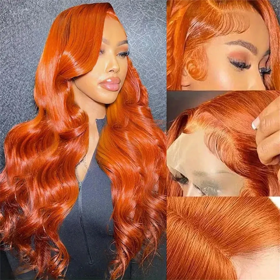 36 40 inch Ginger Lace Front Wigs Human Hair 100% Pre Plucked Orange Body Wave 13x4 13x6 Hd Transparent Lace Frontal Wigs #350