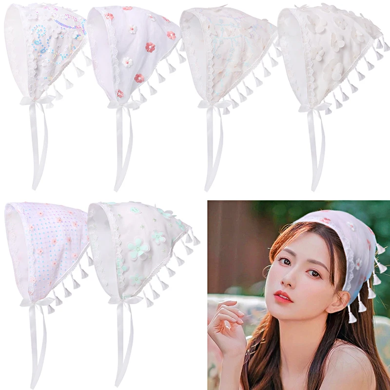 

New Flower Print Hair Scarf Bohemia Bandana White Hair Band Colorful Butterflies Triangle Scarf Kerchief Women Girl Headscarf