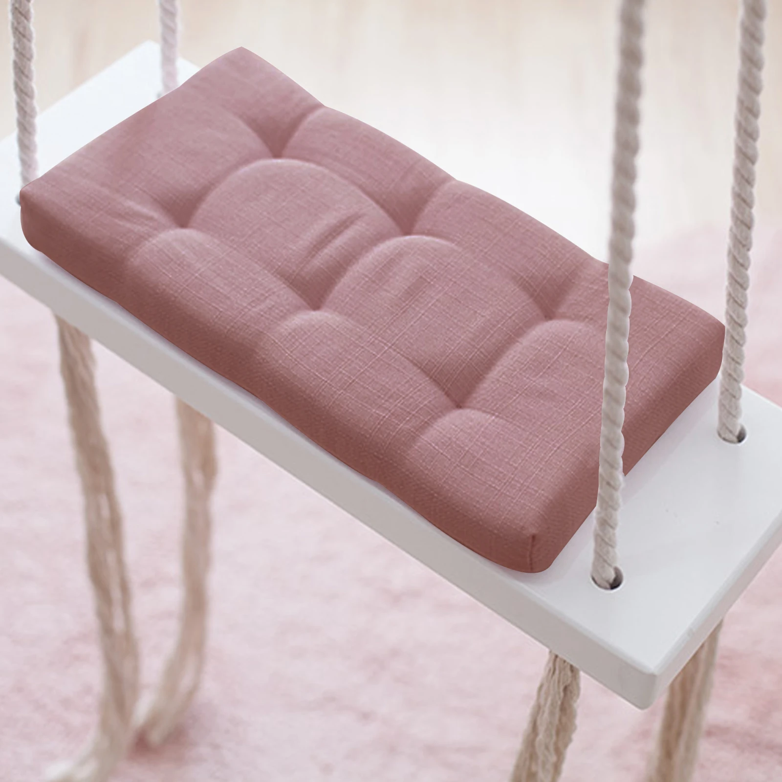 Holzschaukel für Kinder, umweltfreundliche Innen-/Außenschaukel W | Rosa Schwammkissen und 5 m langes Hanfseil für Kinderzimmer, Garten – Detail 3