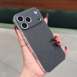 Business Orange Litchi Leather Phone Case with Large Window - Matte Shockproof Cover - iPhone 15 (Black)