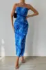 Summer Women Sexy Chestless Hem Slit Sleeveless Printed Dress 1