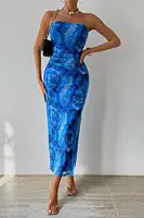 Summer Women Sexy Chestless Hem Slit Sleeveless Printed Dress 1