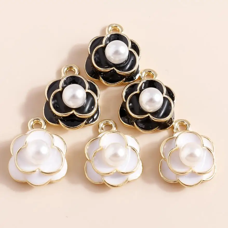 5 Stück exquisite Perlenblume weiß schwarz Rose Charms Anhänger für Halskette Armband Frauen Ohrringe DIY Schmuckherstellung Zubehör