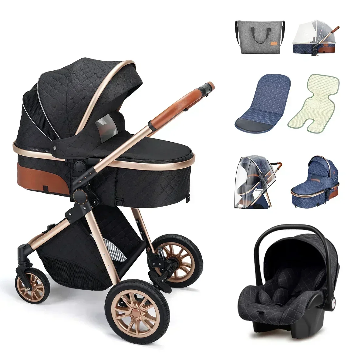 Luxury Baby Stroller 3 in 1 with Car Seat Portable Reversible High Landscape Baby Strollers Travel Pram poussette b&eacute;b&eacute; 3en1