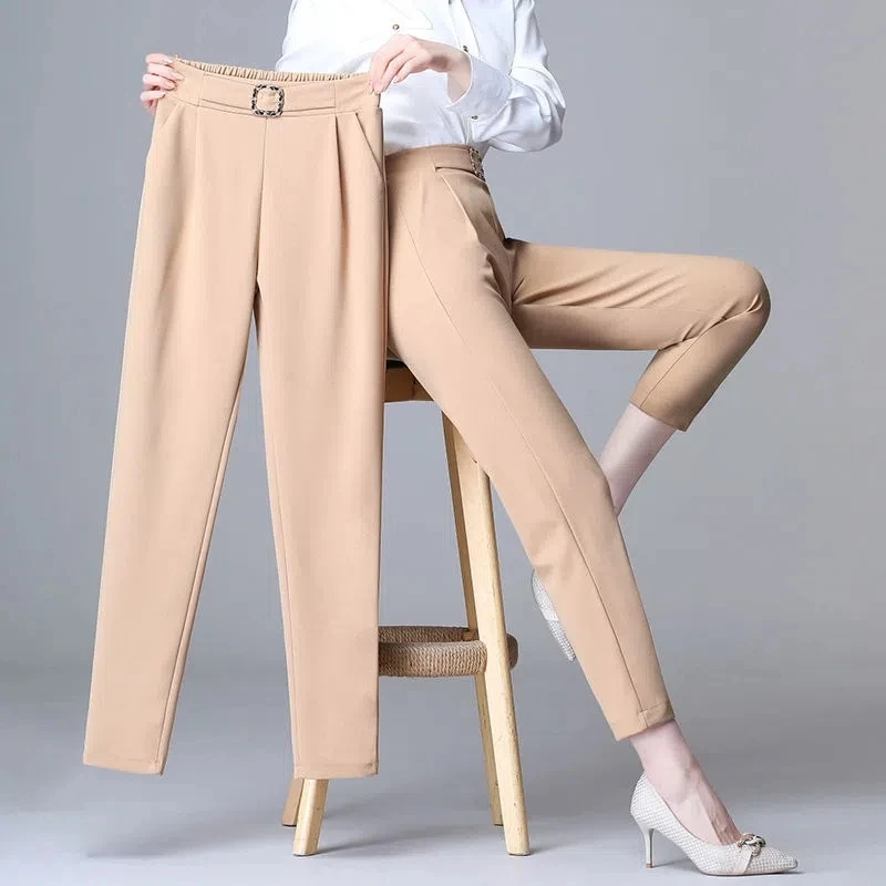 White Pants Women Elastic High-waisted Haren Pants Fashion Wild  Professional Suit Pants Office Ladies Trousers Black Khaki Pants - Pants &  Capris - AliExpress