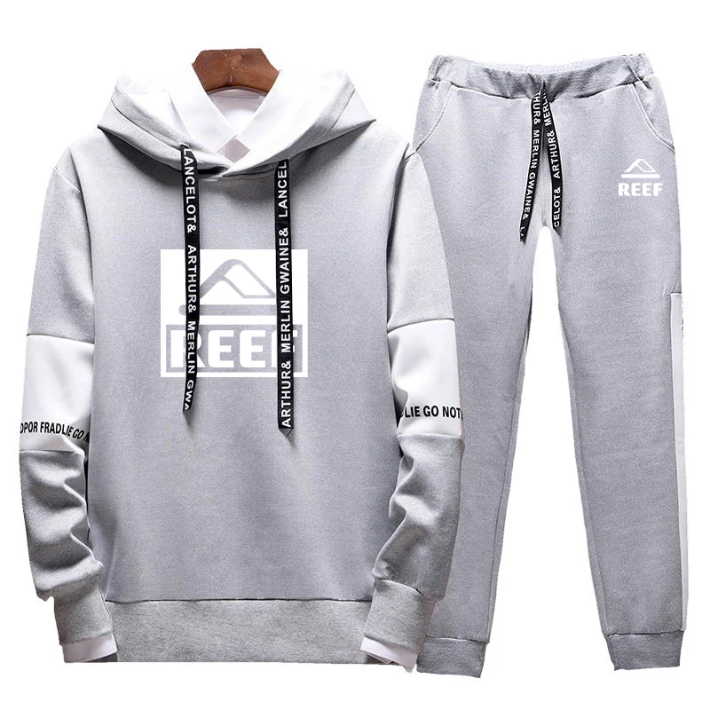 Reef 2023 spring and autumn men's new lace-up printing high quality comfortable fashion hoodie+pants two-piece suit.