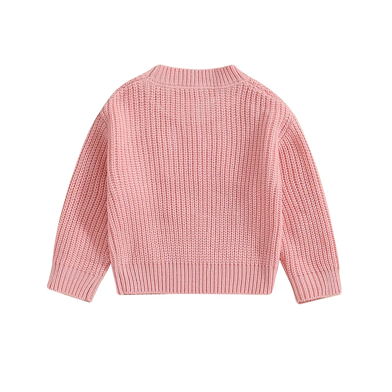 Focus norm 0-3y Herbst Winter Baby Mädchen Pullover 2 Farben Langarm Rundhals ausschnitt Blumen Brief Stickerei Strick Pullover Tops – Detail 9