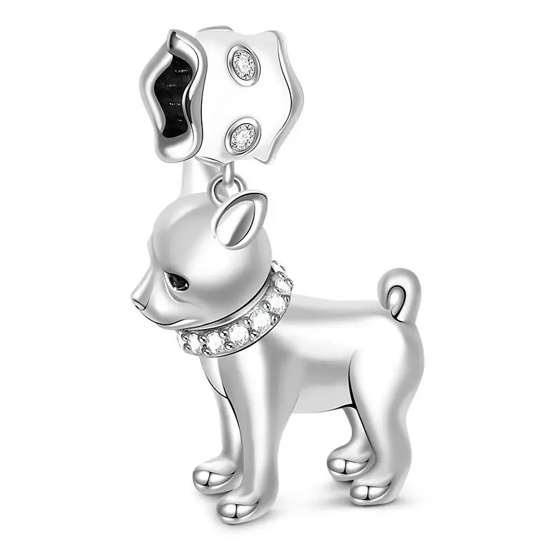 Nowa seria psów, srebro 925, buldog francuski, Chihuahua, pies maltański, oryginalna bransoletka Pandora, DIY koralik biżuteria z wiszącą ozdobą