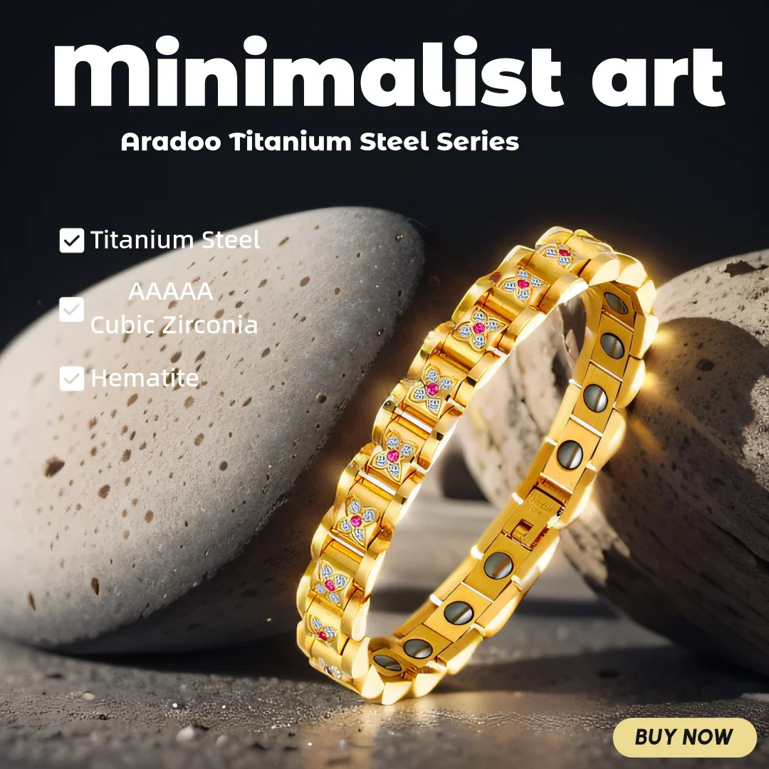 

ARADOO Titanium Steel Zirconia Bracelet Classic Retro Luxury Magnetic Therapy Link Bracelets