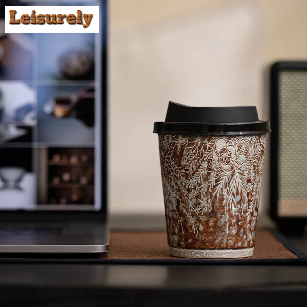 330ml Retro Old Rock Mud Coffee Mug Flower Gilded Silver Office Water Cup Large Coarse .water Coke Mug Couple Handgrip Cup Gifts