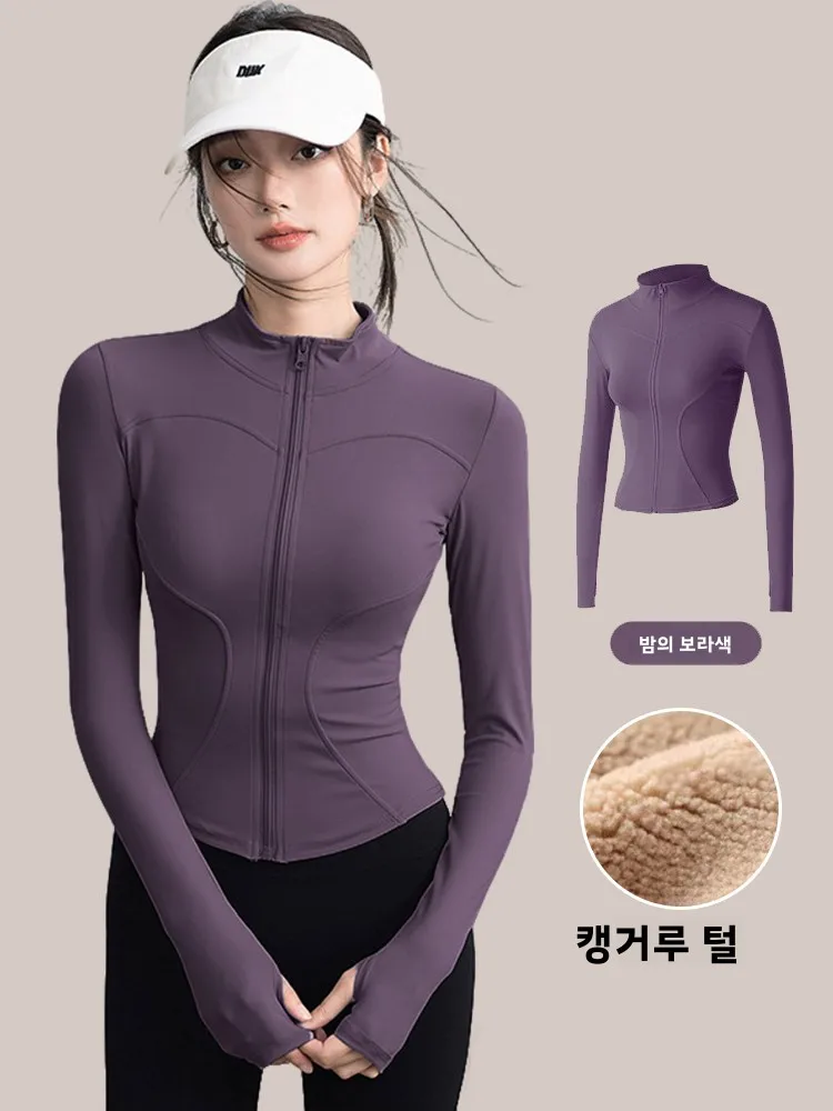 여성용 후드 재킷 스탠드 칼라 두꺼운 야외 러닝 사이클링 등산 오픈 가디건 코트 슬림 효과 가을 겨울