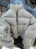 Korean Style High-end Short Gray Cotton Parkas Loose  Warm Thickened Stand Collar Outwear 2023 New Winter Coat Women 1