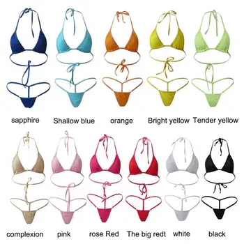 Summer Swimwear for Girls 2Pcs Lady Sexy Solid Color Halter Mini Bra G-String Bikini Set Swimwear Swimsuit