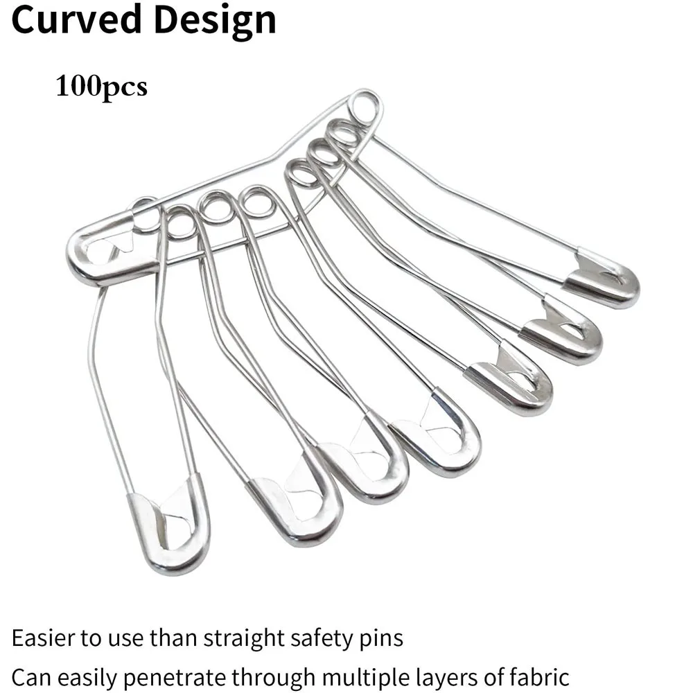 100 Stück gebogene Sicherheitsnadeln, silberfarben, 38 mm, Nähnadeln, Quilten, Stricken, Biegestift für Decken, Basteln, Broschenherstellung, mit Box – Detail 2