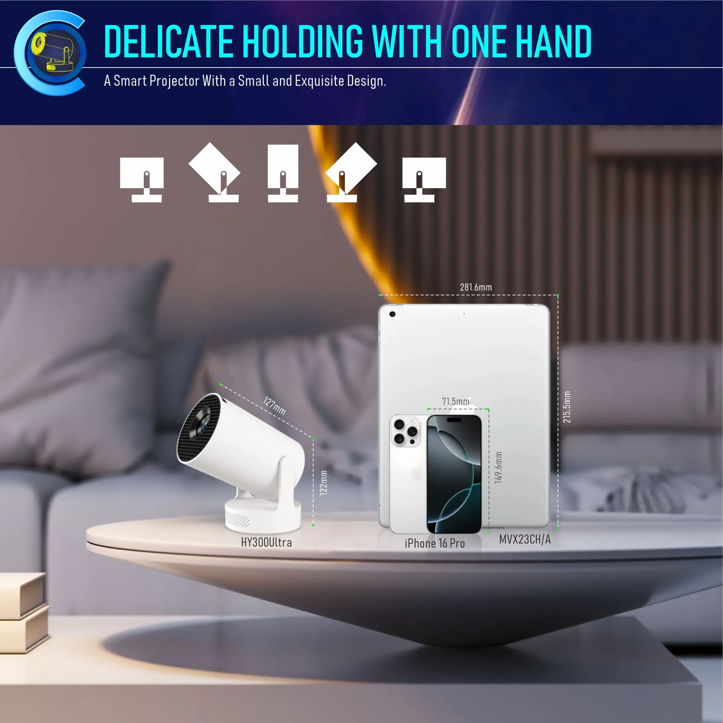 Projector HY300 Ultra 4K Android11 WiFi6 BT5.0 290 ANSI Built in 5W Speaker Ultr