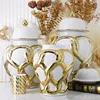 Ceramic Checkmate Jar Porcelain Craftwork Ginger Jar Flower Vase Gold Cross Cord Ceramic Storage Tank Home Decoration 1