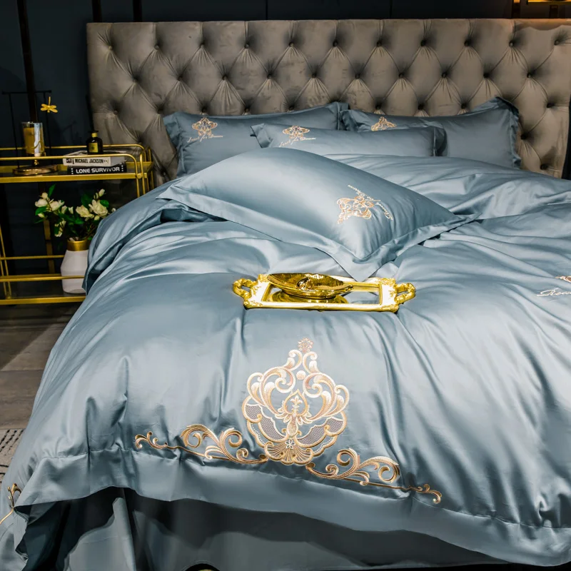 High quality cotton Embroidery Soft Duvet cover bedsheet Pillowcases Fitted sheet Thicken Bedding Set King queen 34 S17bc7c1fb92d4c28a06a52d342e2aba5n