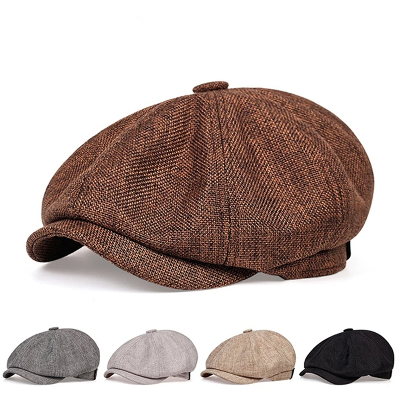 

Men Newsboy Cap Thin Vintage Herringbone Octagon Spring Summer Cap Breathable Women Casual Striped Berets Flat Hat