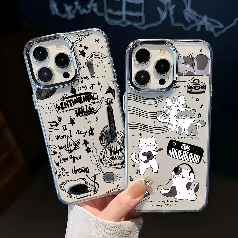 Elegant Black Lines Guitar Cat Design Phone Case