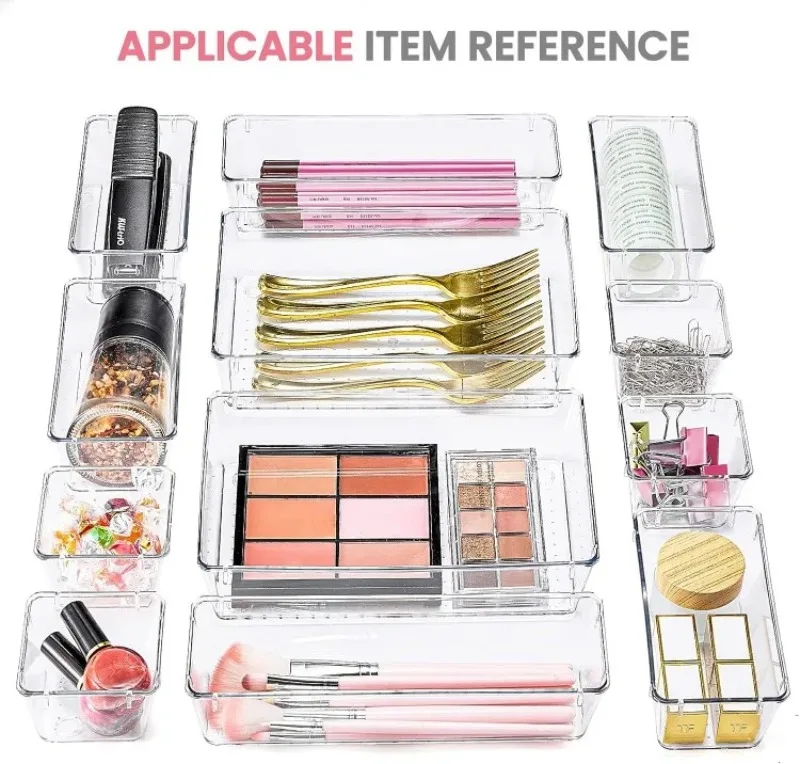 Clear Drawer Organizers Plastic Makeup Dividers Storage Box Dresser Office Desk Drawer Separator Cosmetic Kitchen Home Organizer