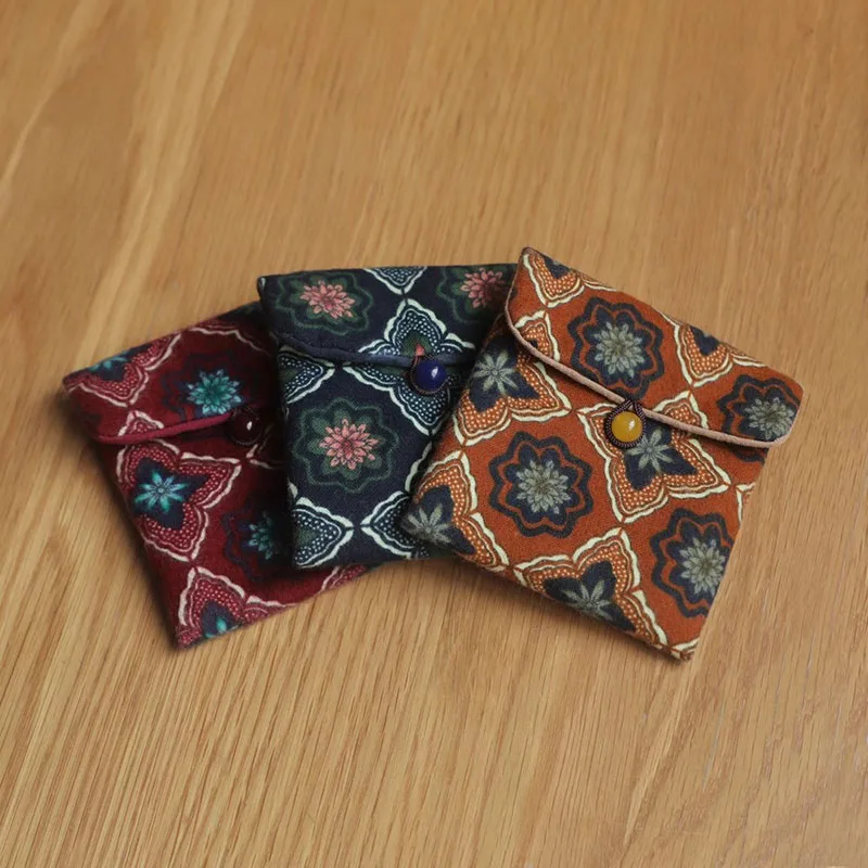 Small Vintage Bag Printed Cotton Bag Walnut Buddha Bead Storage Bag jewelry Flip Buckle Small Things Organizer