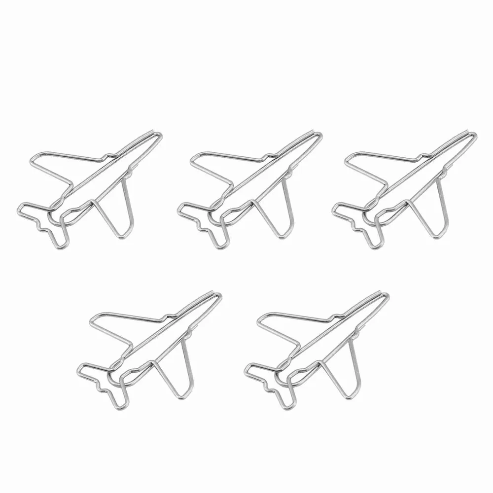 10pcs Pclip 비행기 비행기 종이 클립 스테인레스 스틸 실버 종이 클립 메모 클립 귀여운 북마크 클립 사무실 사용