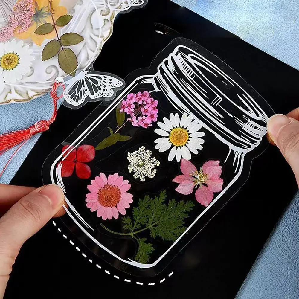 20 Pcs Transparent Dried Flower Bookmarks Glassware Shape Herbarium Bookmarks Flower Page Clips Reading Mark Stickers