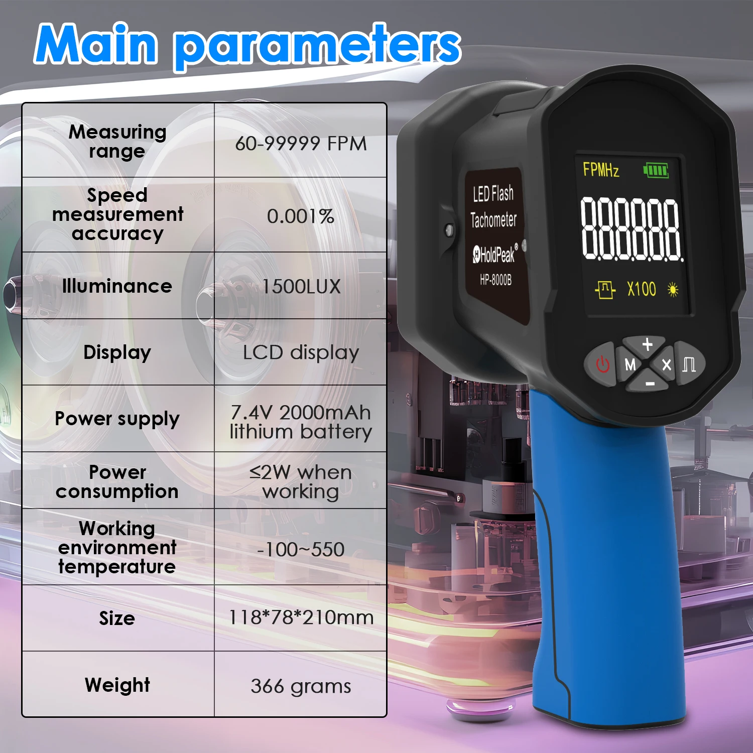Фото Тахометр вспышки HoldPeak, цифровой тахометр RPM Testo, портативный Спидометр 60 ~ 99999 FPM, для снаряжения, печати, планшетов №5
