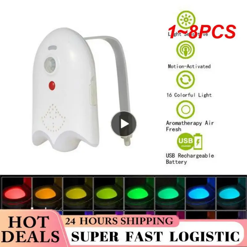 

1~8PCS Toilet Light PIR Motion Sensor 16 Colors Toilet Seat Night Light USB Rechargeable Waterproof WC Backlight For Toilet Seat