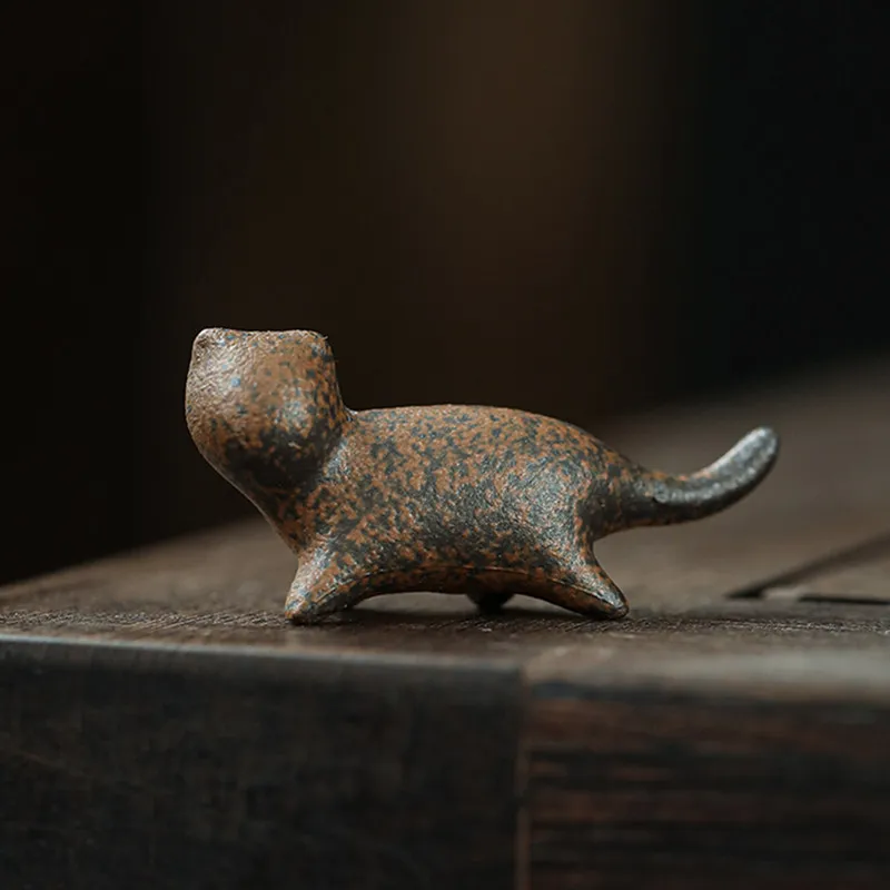 2pcs Coarse Pottery Tea Pet Decoration Home Can Keep Ceramic Kitten Ornaments Tea Tray Decor Chinese Tea Ceremony Accessories