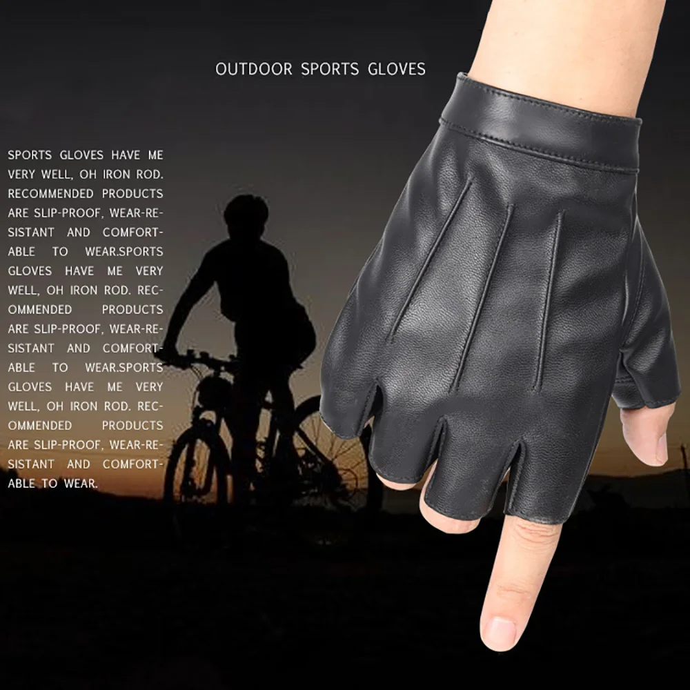 Fingerless Driving PU Leather Gloves Outdoor Sport Faux Half Finger with Anti-slip Layer Glove for Men Women 6