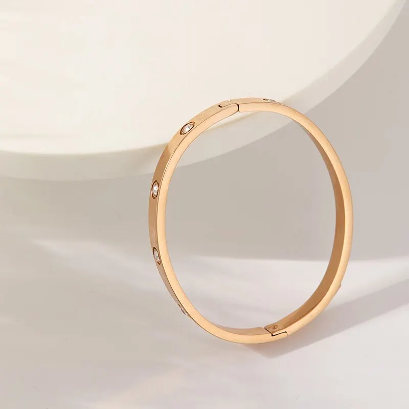 Bangle Bracelet 1PCS Rose Gold-color Bracelet Women Ladies Light Luxury Style Oval Diamonds Glossy Individual Bag Decoration