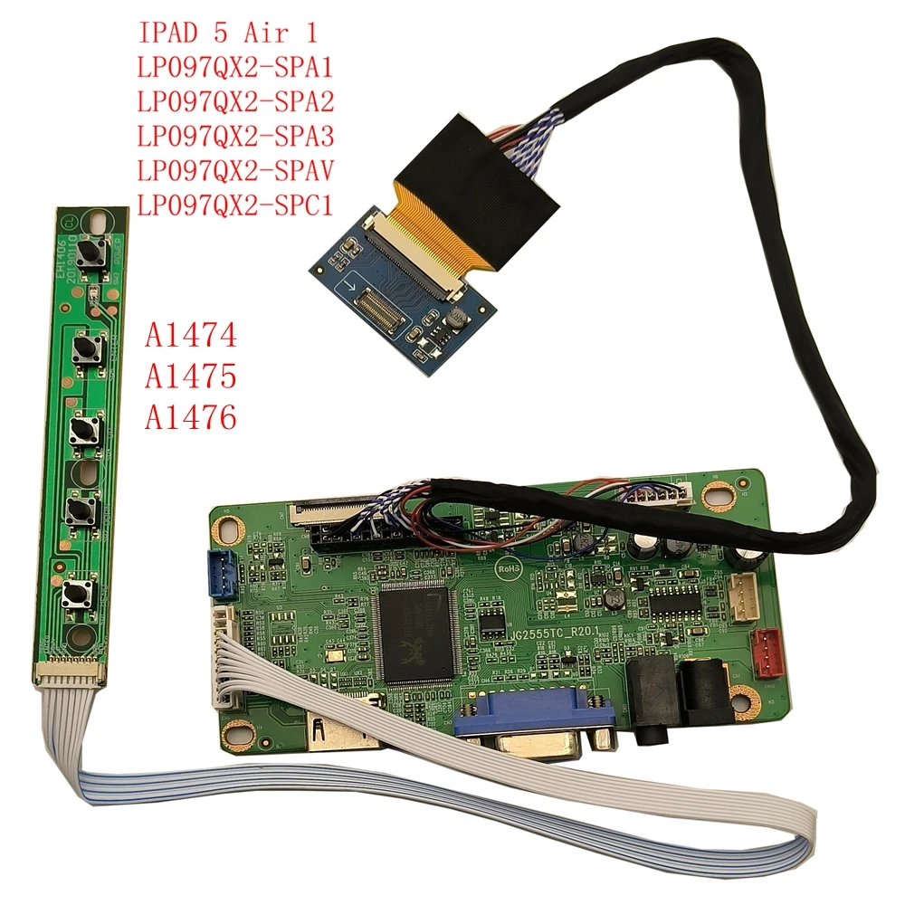 

HDMI+VGA Controller Driver Board for iPad 5 Air 9.7" A1474 A1475 A1476 LP097QX2 2048X1536 LCD Screen Display