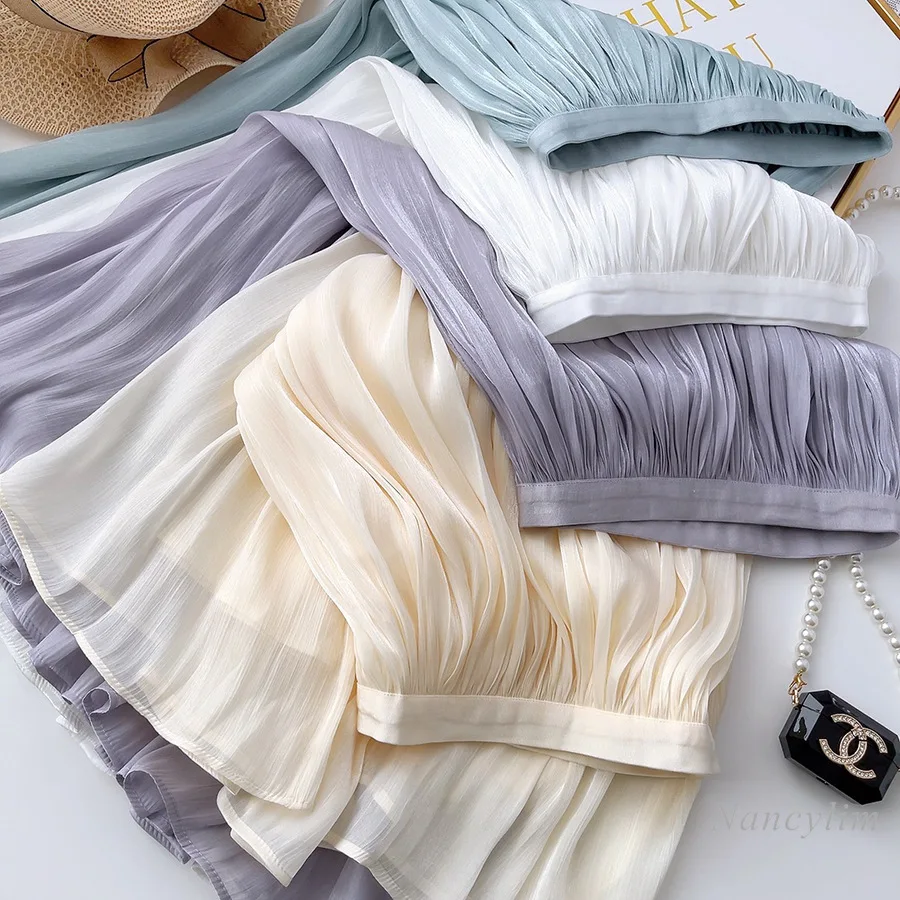Mercerized Temperament Skirt Women's Slim-Fit Slimming Mid-Length A- Line Skirt Pendant Elegant Summer Organza Skirt 2024