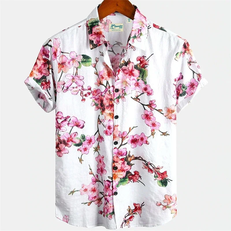 

Hawaiian Men's Shirt Sakura Plum Blossom Summer Floral Casual 3D Printed Harajuku Short Sleeve Streetwear Beach Plus Size Sexy