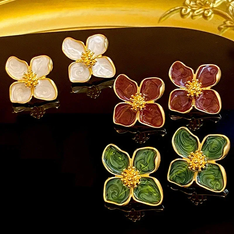 Flower Drop Earrings for Women Korean Rose Color Exaggerated Flower Hanging Jewelry Gift 2025