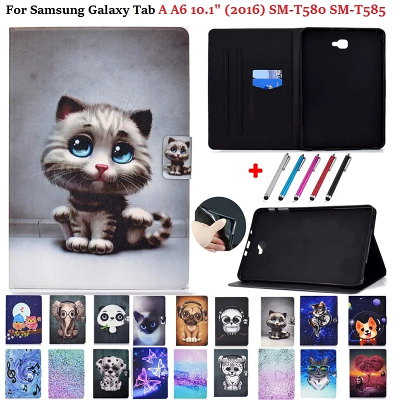 Coque For Samsung Tab A 6 10.1 Case 2016 SM-T580 PU Leather Stand Cover Galaxy A6 10 1 Tablet T585 T580 | Компьютеры и офис