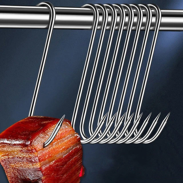 10Pcs Stainless Steel S Hooks With Sharp Tip Butcher Meat Hook