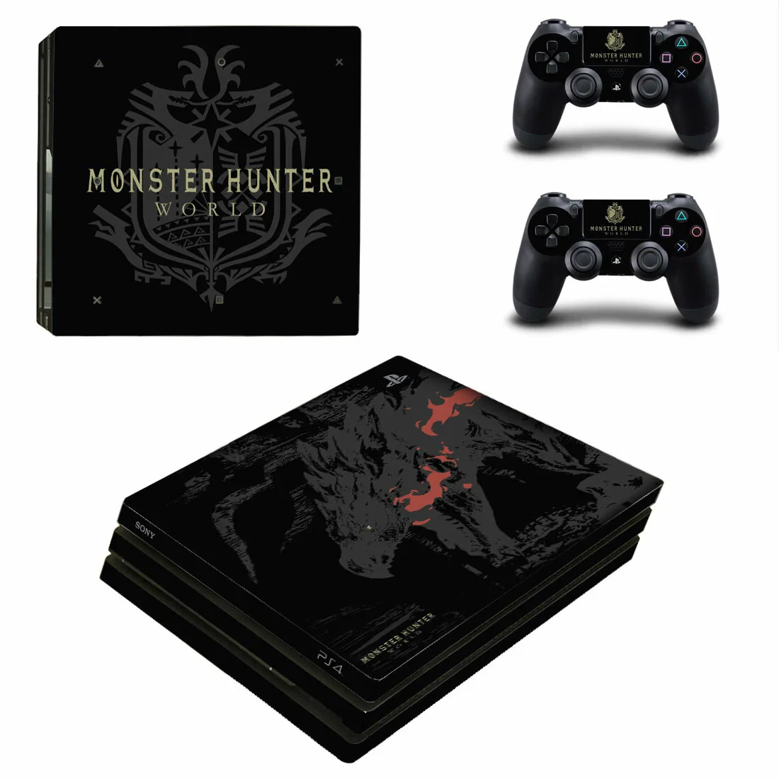 Monster Hunter World Ps4 Pro Skin Sticker Decalcomania Cover Protector Per Console E Controller Skin Vinyl