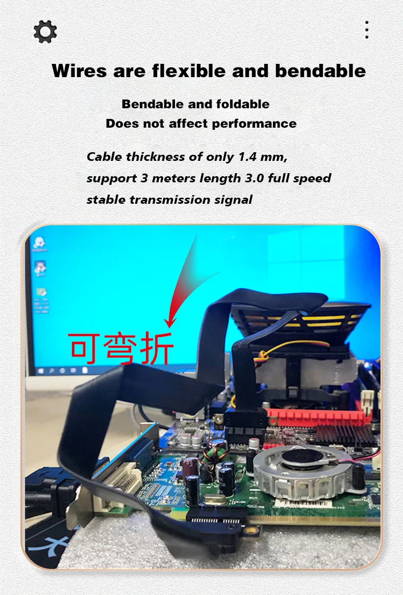 Cabo de Extensão Plano, Motherboard Extender Converter, Adaptador, 3.0x4