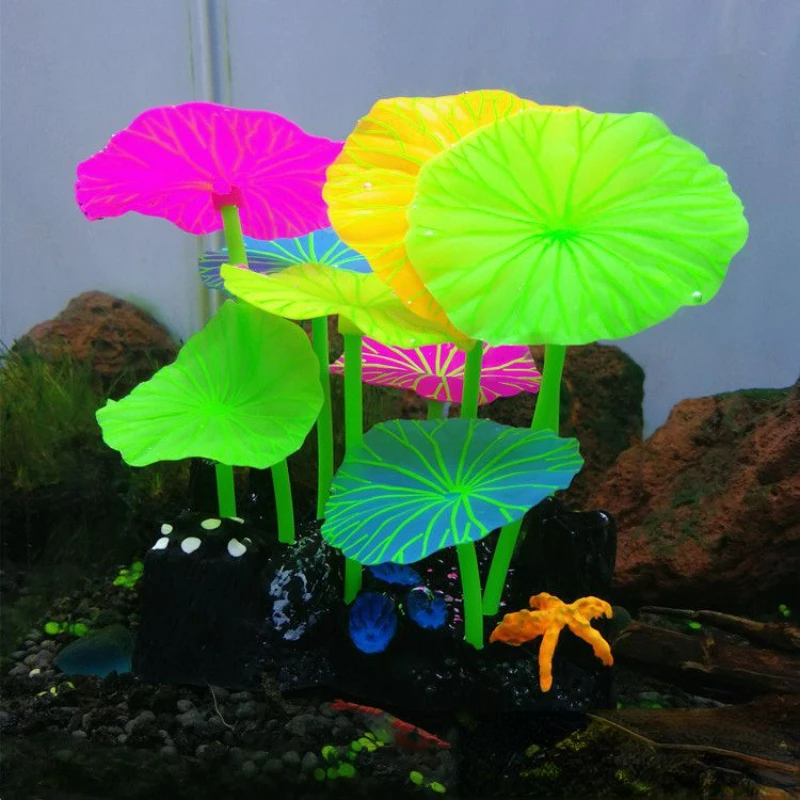 1pcs aquariums color tank landscape decorations luminous simulation aquatic plants mushroom lotus leaves fish tank decorations