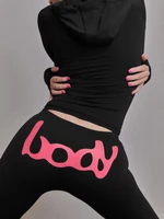Weird Puss Letter Print 2 Piece Set Women Tracksuit Hooded Jacket+Leggings Matching Stretch Streetwear Casual Sporty Outfits - Image 5