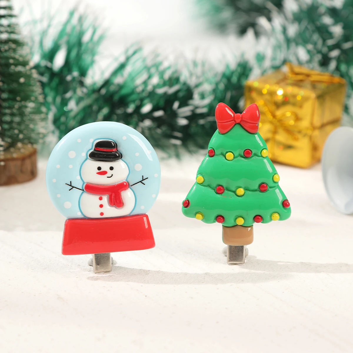 2 pcs/set Christmas Snowman Hair Clips White Cute Side Clip Christmas Tree Decorations Hairpin Girls Festival Styling Hair Clips